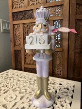 Wooden Nutcracker with Christmas Countdown Calendar 16 Inch Lavender Figure NEW
