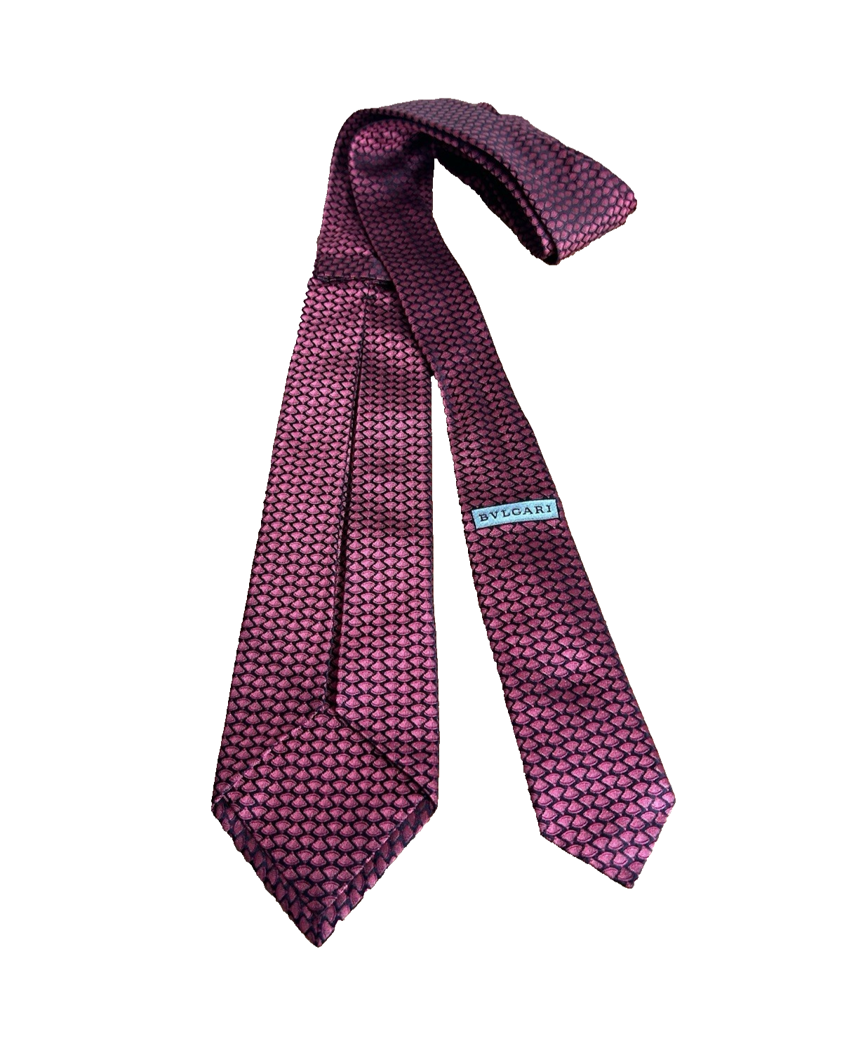 BVLGARI vintage 7 Fold raspberry pink jacquard pure silk tie Made in Italy EUC