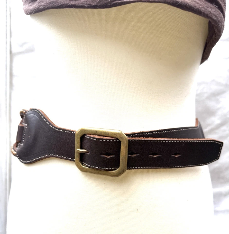 Cinturón de Cintura Ancha de Cuero Marrón Vintage Joed Tachonado Latón M ¡Impresionante! 34 Foto 3 de 4