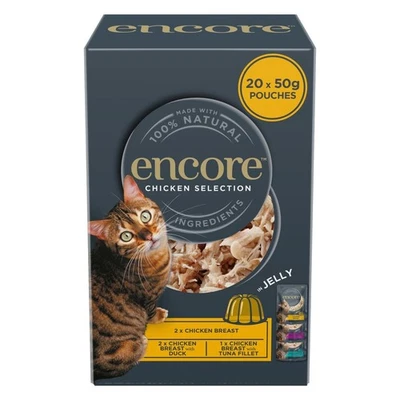 20 x 50g Encore 100% Natural Wet Cat Food Pouches Multipack Chicken in Jelly