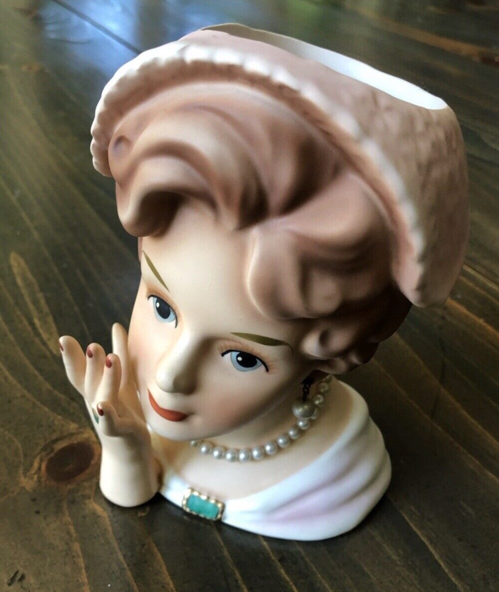Vintage Relpo Lady Ladies Head Vase Planter K1402 Porcelain 50s