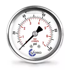 2.5" LIQUID FILLED PRESSURE GAUGE 0 - 100 PSI, STAINLESS STEEL CASE BACK  MOUNT