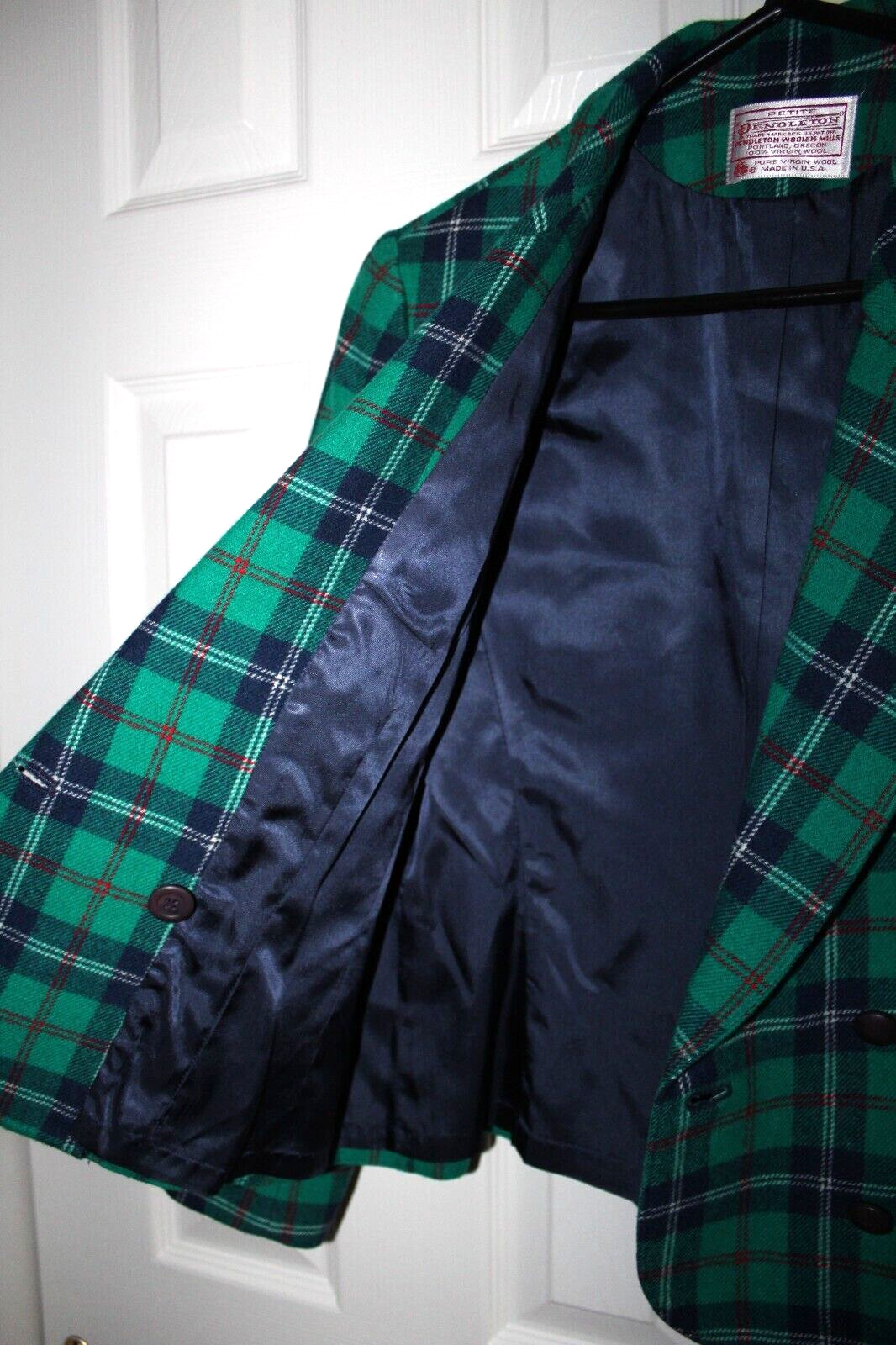 Pendleton Wool Green Plaid Double-Breasted Vintag… - image 6