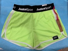 Justice Sport Girls Neon Lime Green  White Athletic Running Shorts