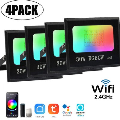 1-4X 30W TUYA WiFi RGB LED-Fluter Strahler Smart Outdoor Garten Scheinwerfer DE