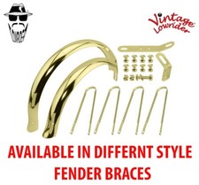 Vintage Lowrider 20" Flared Adjustable Ducktail Gold Fenders W/Twisted Braces.
