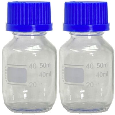 50ml Glass Media Bottle, Round, GL32 Screw Cap Karter Scientific 219L2 (Pack 2)