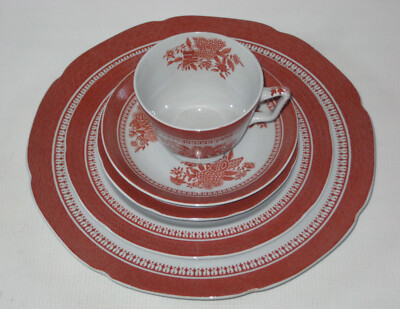 SPODE – FITZHUGH RED Pattern Stone China Five-Piece Place Settings