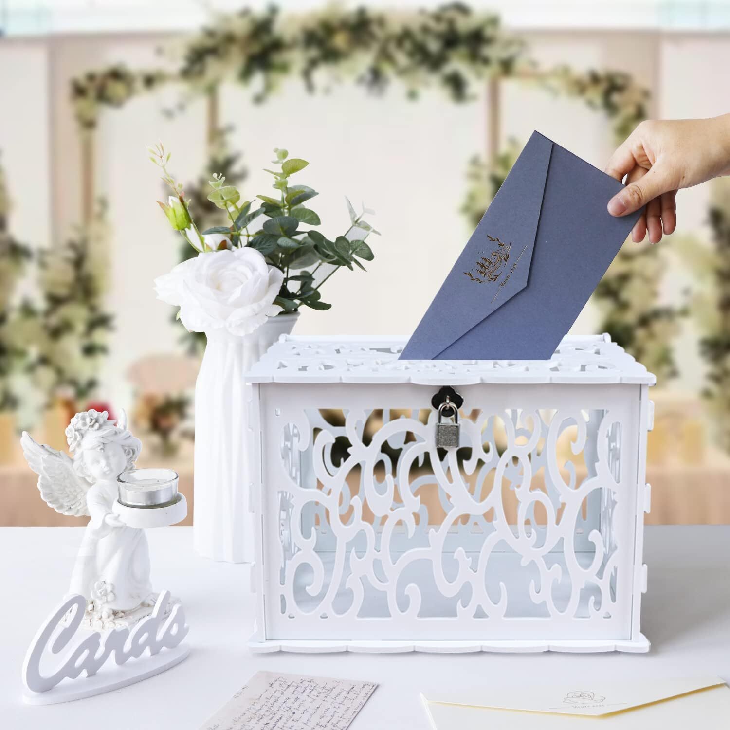 White Wedding Card Box with Lock PVC Card Holder for Wedding ...