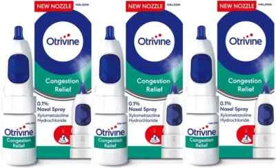 3 X Otrivine Congestion Relief 0.1% Nasal Spray Menthol-10ML