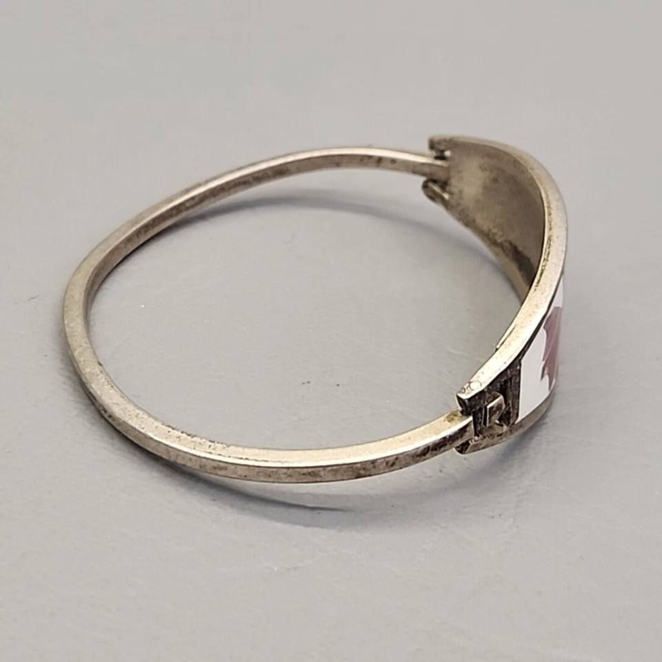 Pulsera de incrustación de madreperla con flores rosas Esmalte blanco Hecho a mano 6.75" Foto 4 de 4