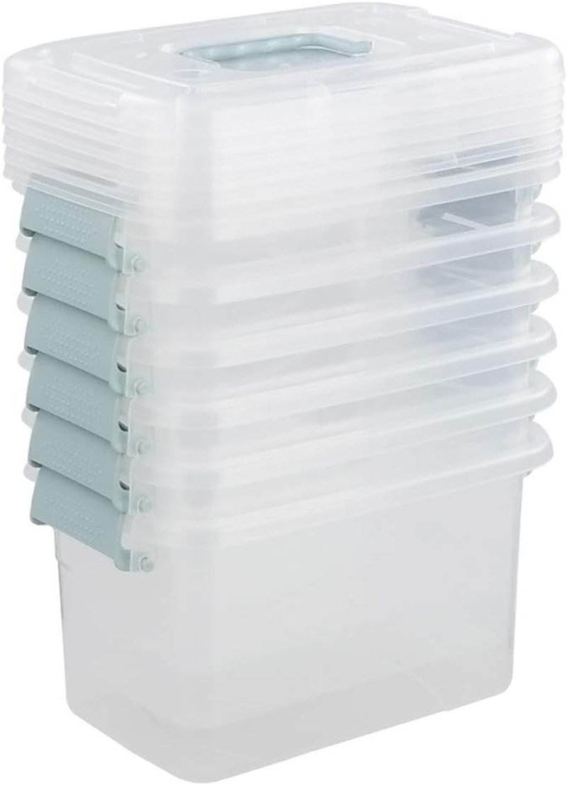 Clear Storage Latch Bin, Plastic Storage Container Box with Lid and Handle, 6 Pa