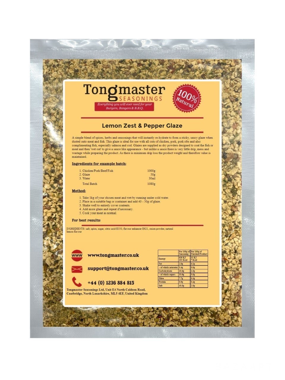 Lemon Zest and Pepper Glaze - Meat Rub - 400g (Gluten Free)