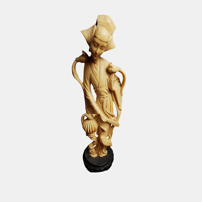 A. Santini Figurine Slender Asian Woman w/ Birds Amazing Details 20in Alabaster