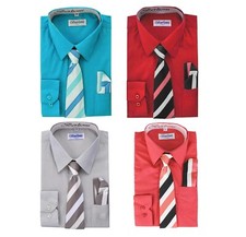 Pre-Owned Boys Long Sleeve Kids Dress Shirt Set With Tie  Hanky