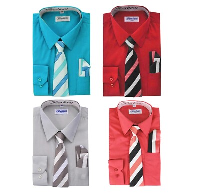 Pre-Owned Boys Long Sleeve Kids Dress Shirt Set With Tie & Hanky