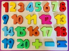 Kids Wooden 1-20 Number Chunky Puzzle Board Toys - Preschool Early Learning Toys