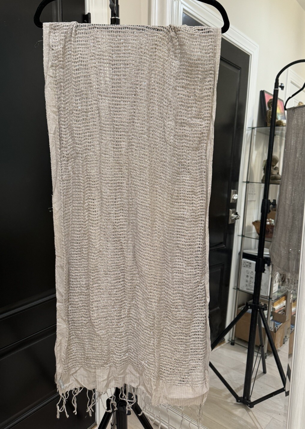 Matta Long Rectangular Gray Scarf With Metallic S… - image 1