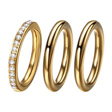 3PCS Thin Stackable Ring Set Dainty 14K Gold Plated Thumb CZ Rings for Women