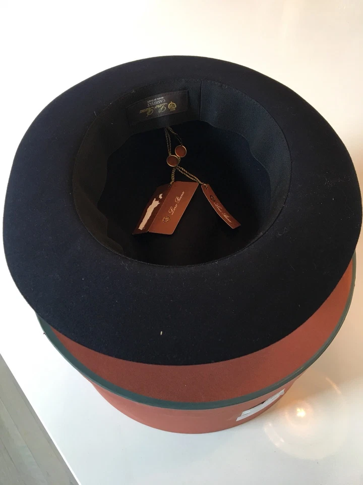 $700 Loro Piana Hombre Azul Burt Cashfelt Sombrero Talla 57 cm, 22 3/8” Hecho en Italia Foto 3 de 4