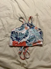 Romwe Tropical Floral Lace Up Bikini Top Small