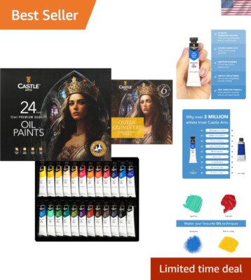 New 24 x 12ml  Oil Paint Set - Rich Pigments & Gloss Finish with Tutorials
