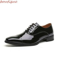 Chic Mens Pointed Toe Shiny Leather Wedding Dress Business Shoes Lace Up Oxfords