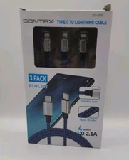 3Pack 3/6/10Ft Lightning to Type-C Cable Braided MiFi Certified Sontax