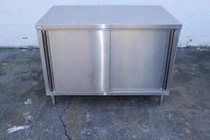 48" Long x 30" Wide x 35" Tall Stainless Steel Cabinet Table w/ Sliding Doors