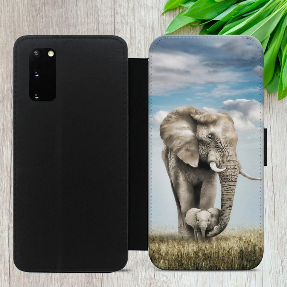 ELEPHANT BABY FLIP CASE FOR IPHONE SAMSUNG GOOGLE NATURE ART WALLET PHONE COVER - Image 3 of 4