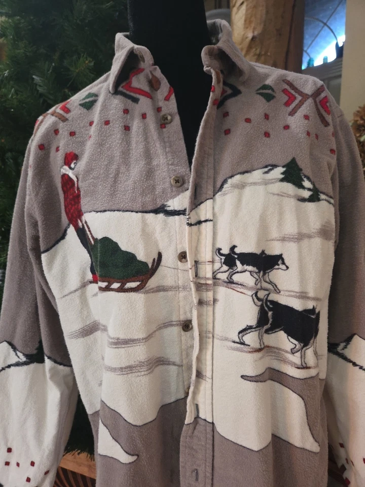 Винтажная фланелевая зимняя рубашка Polo Ralph Lauren на собачьих упряжках из замши 90-е L США - Изображение 2 из 4