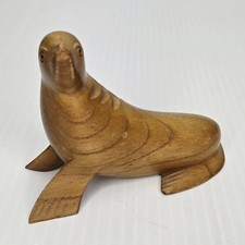 Vtg Hand Carved Wooden Sea Lion Figurine 4.5  Animal Sculpture Seal Marine Decor