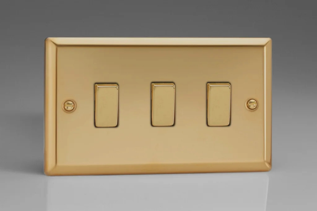 Switch Brass Triple Light 10A 3-Gang 2-Way Classic Victorian Varilight XV93D