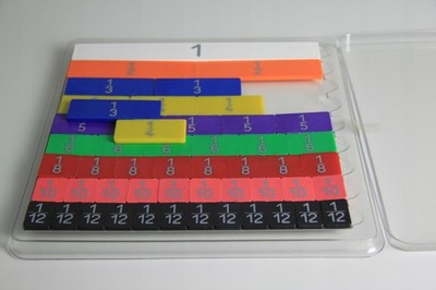 Bruchrechnen für einen Schüler auf einem PVC-Schreibtisch