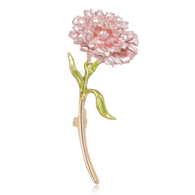 Pink Enamel Carnation Brooch Gold Pin Mother's Day Floral Jewelry Gift For Mom