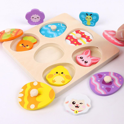 Easter Wooden Pegged Puzzles for Kids Toddlers, Montessori Toys Matching Egg Puz
