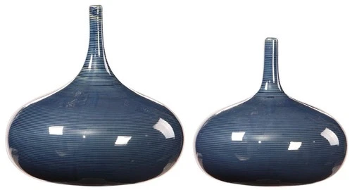Uttermost Zayan 9" Wide Blue Ceramic Vases Set of 2 - Picture 2 of 3