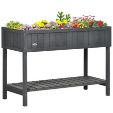 Image of Outsunny Herb Planter Stand 8 Cubes Bottom Shelf Raised Bed Grey Refurbished