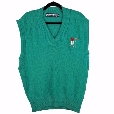 Scottish Isle by Bernette Sweater Vest Mens L Green Golf Golfer Embroidered VTG