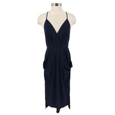 BCBGeneration Midi Dress Navy Sleeveless Keyhole Back Drape Pockets NWT Medium