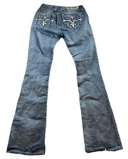 Rock Revival Gabrielle Boot Cut Women  s Sz 27 Distressed Embellished Blue Denim