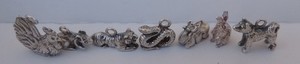 Vintage Solid Silver 900 Japanese zodiac seven Animal Bracelet Charms 20g Japan