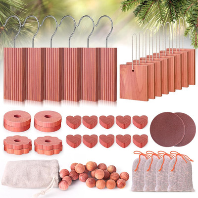 Cedar Blocks for Clothes Storage 56 Pcs, 100% Aromatic Planks with Metal Hooks, 