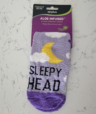 AirPlus Aloe Infused Socks Purple Moon Sleepy Head Cozy One Size 5-10 Soft Fuzzy