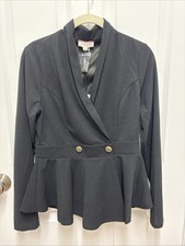 NWT Andree By Unit Black Blazer With Gold Buttons Ruffle Hem - size small