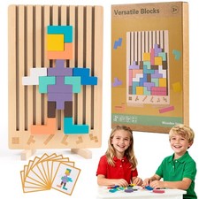MLAZOGYPA Wooden Stacking Puzzle Toy for Kids 42 pieces, 7.62 x 12.2 inches