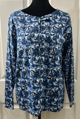 Talbots Top Long Sleeve Crew Neckline Blue Floral  Cotton Blend Size XL Plus