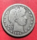 1904 US Barber SILVER Quarter "Philadelphia" Mint! Very Good! Old US Coin!