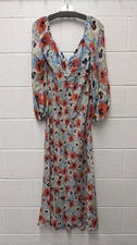 Rixo Silk Floral Print Long Sleeve Midi Dress Size M US 8