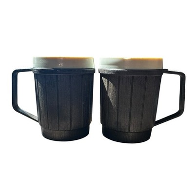 Vintage Rubbermaid Mugs Faux Walnut Woodbine Collection Brown Plastic Lot of 2